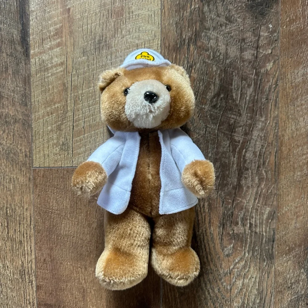 Baby Allentown Toy Mfg. Co. Stuffed Animal Brown White Fire Chief Bear One Size